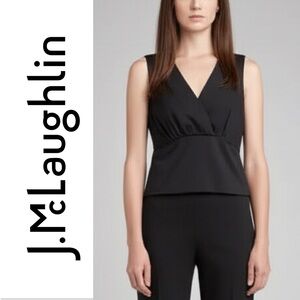 J. McLaughlin Black Textured Minimalist V Neck Sleeveless Top